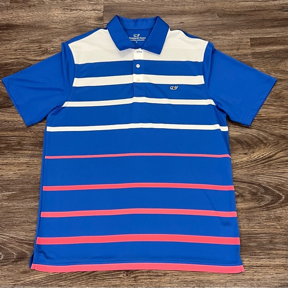 Vineyard Vines Sullivan Engineer Stripe‎ Polo in Kingfisher Size Large - Picture 1 of 9